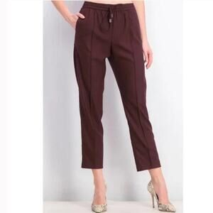 Mango Women's Maroon Pull On Drawstring Ankle Pants Cropped Pockets